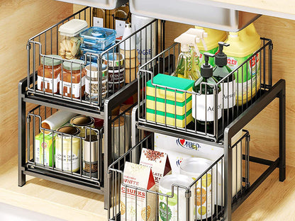 2 Tier Sliding Basket Organizer for Cabinets