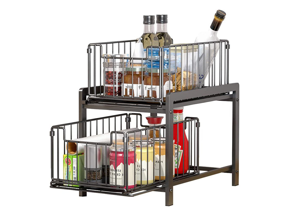 2 Tier Sliding Basket Organizer for Cabinets