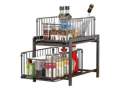 2 Tier Sliding Basket Organizer for Cabinets