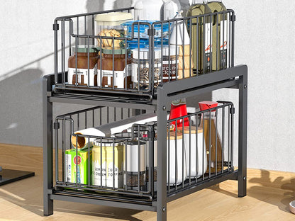 2 Tier Sliding Basket Organizer for Cabinets
