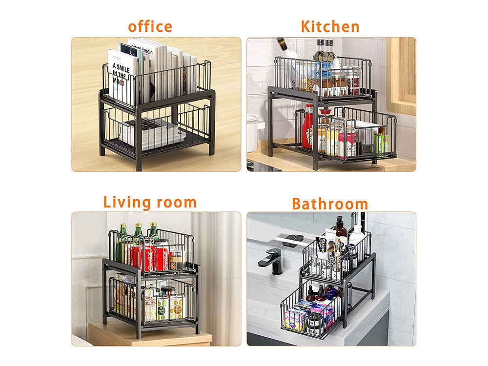 2 Tier Sliding Basket Organizer for Cabinets