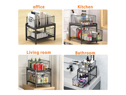 2 Tier Sliding Basket Organizer for Cabinets