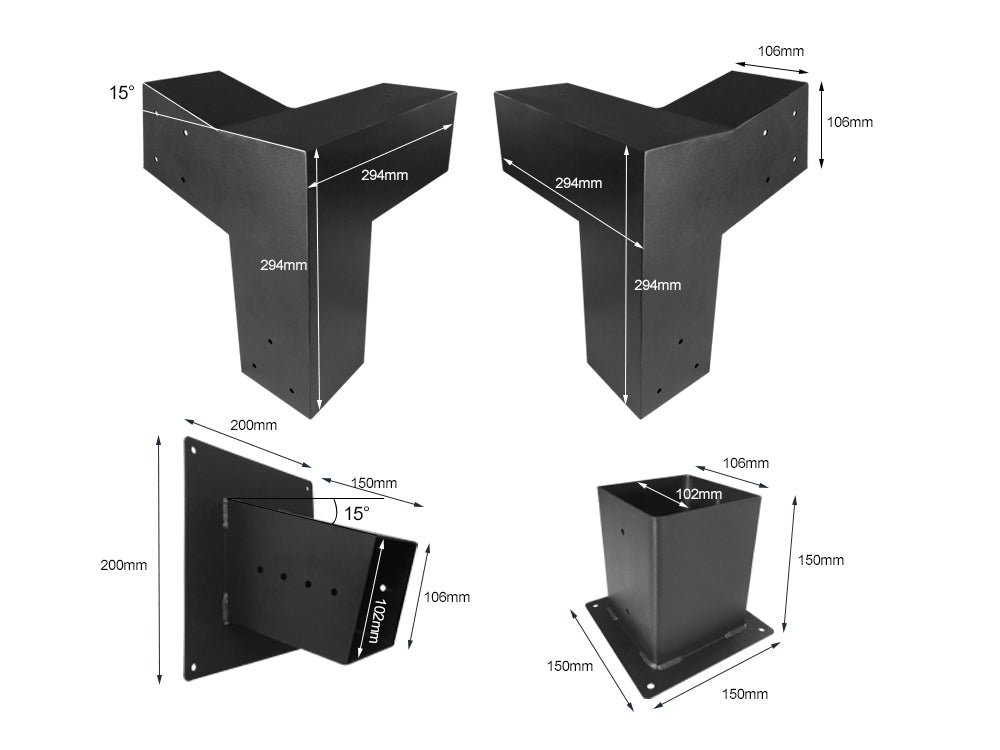15°Slanted Wall Mount Pergola Bracket Kit