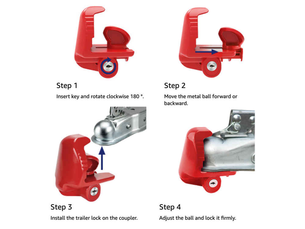 Universal Trailer Hitch Coupler Lock - Red