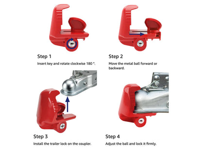 Universal Trailer Hitch Coupler Lock - Red