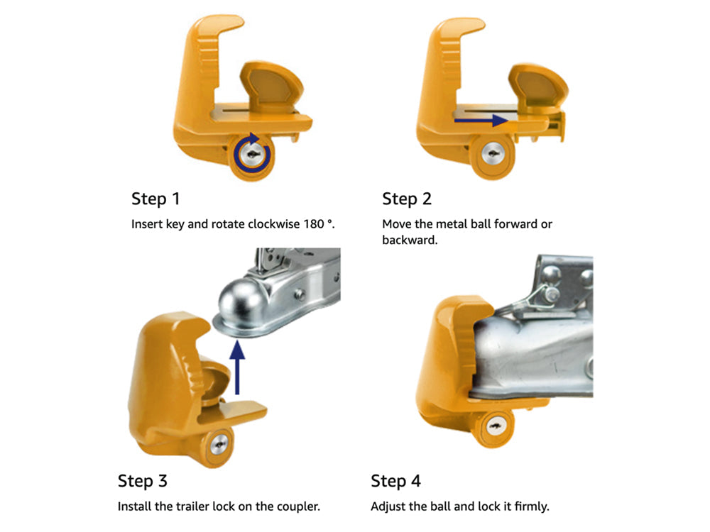 Universal Trailer Hitch Coupler Lock - Yellow