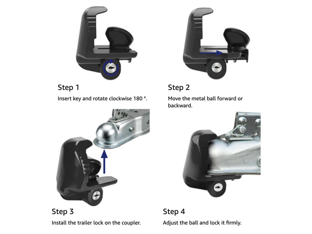 Universal Trailer Hitch Coupler Lock - Black