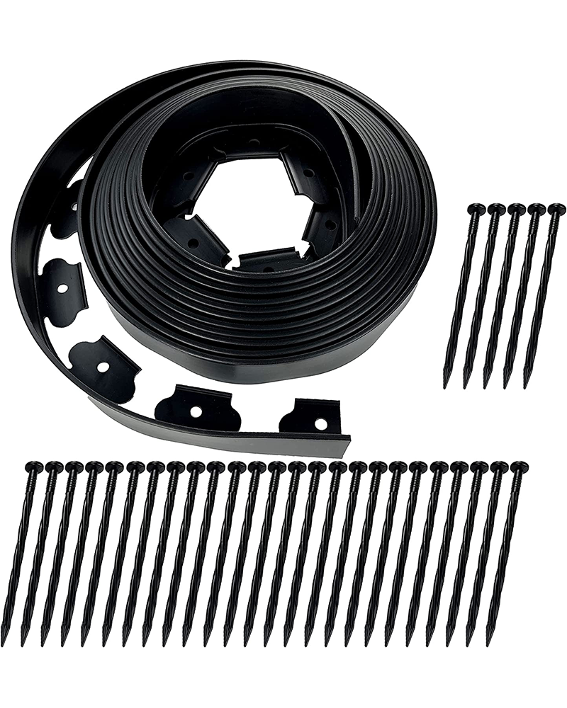Black plastic garden lawn edging
