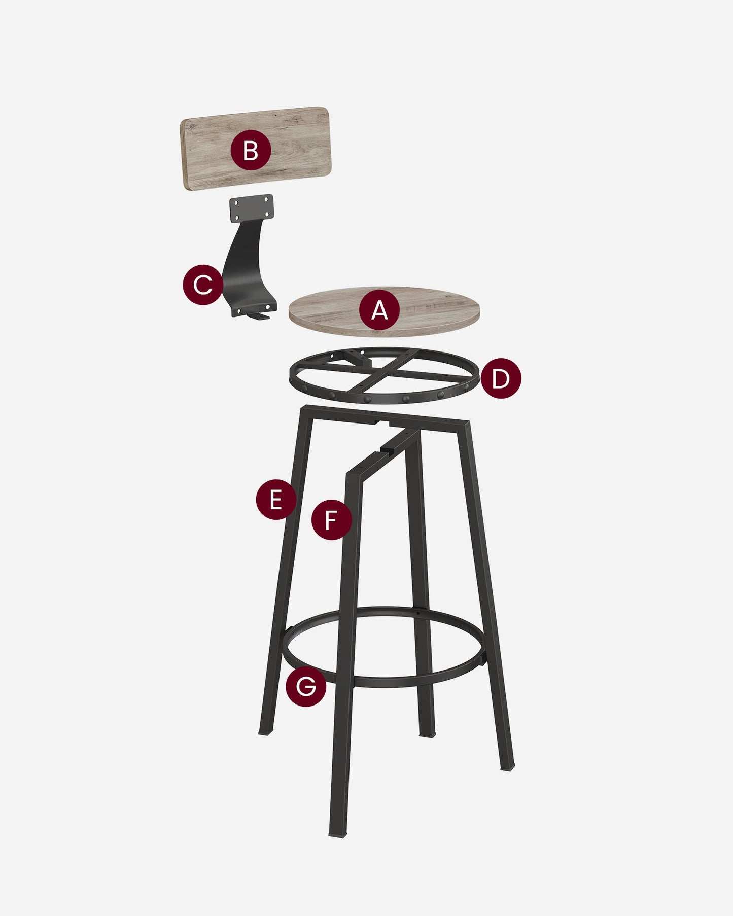 VASAGLE Bar Stools Chairs Set of 2 - Greige