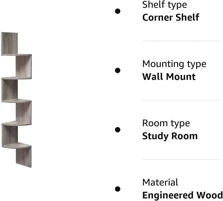 Vasagle 5-tier Floating Wall Bookshelf - Greige