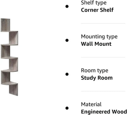 Vasagle 5-tier Floating Wall Bookshelf - Greige