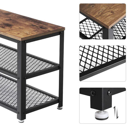 VASAGLE Shoe Storage Bench Rack with 2 Shelves - Rustic Brown