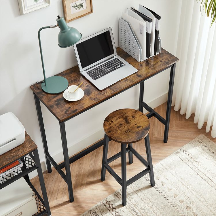 Modern Bar Table Stool Set Greige Black VASAGLE