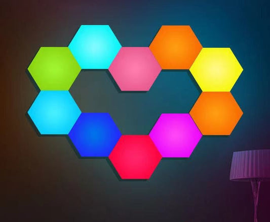 10 PCS LED RGB Gaming Lights with APP Smart Modular Panel Hex Tiles Push Glide Expansion Shapes Wall Lights