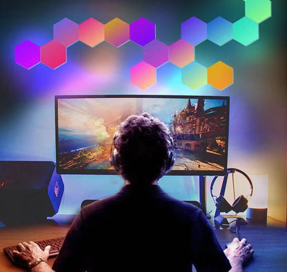 10 PCS LED RGB Gaming Lights with APP Smart Modular Panel Hex Tiles Push Glide Expansion Shapes Wall Lights