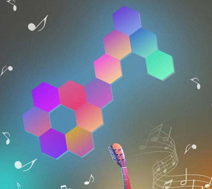 10 PCS LED RGB Gaming Lights with APP Smart Modular Panel Hex Tiles Push Glide Expansion Shapes Wall Lights