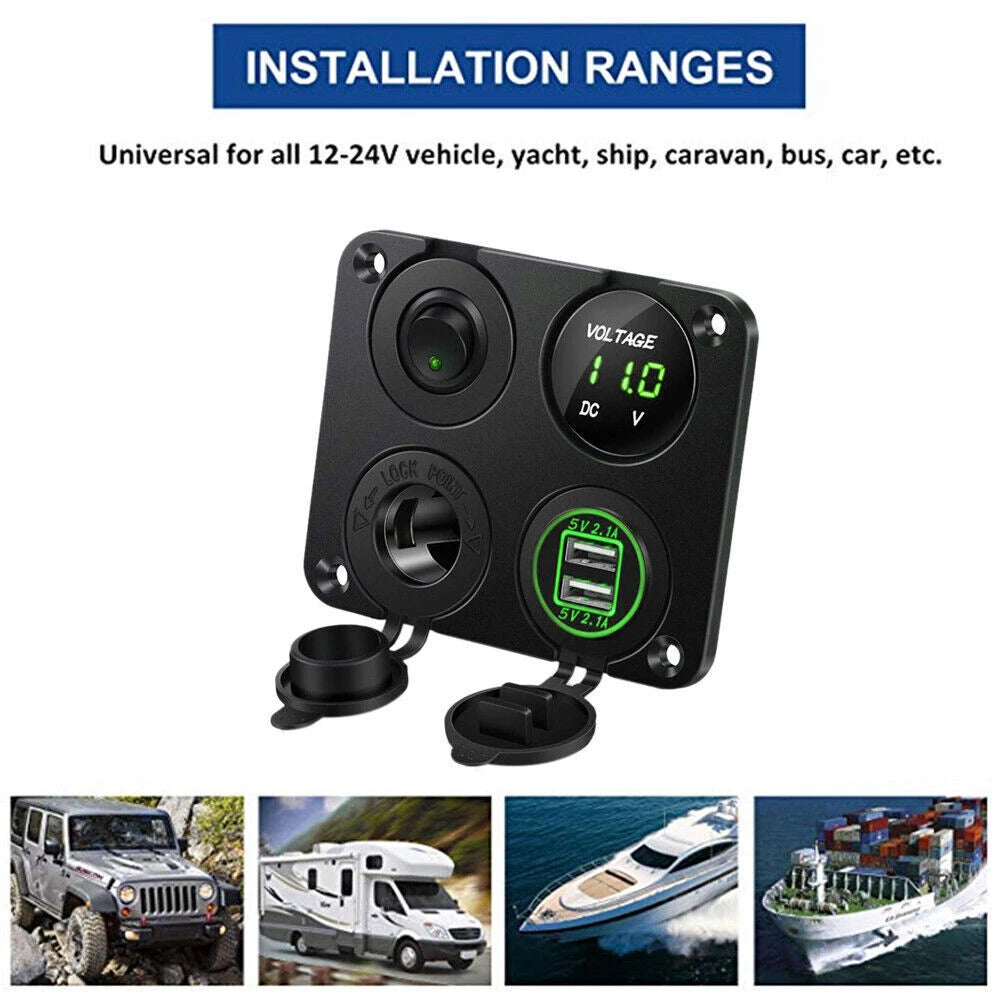 LED Rocker Switch Panel Dual USB