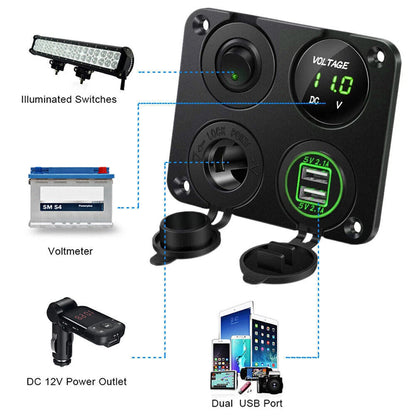 LED Rocker Switch Panel Dual USB