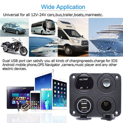 LED Rocker Switch Panel Dual USB