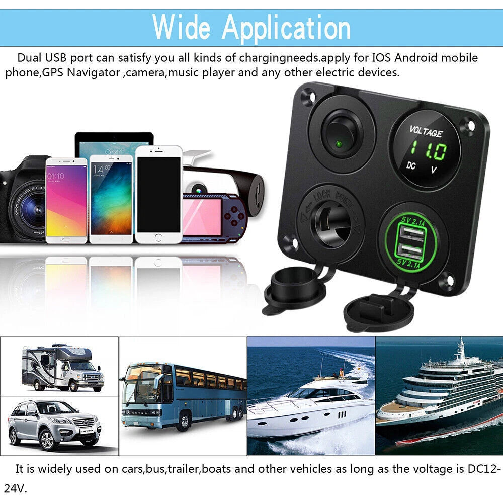 LED Rocker Switch Panel Dual USB