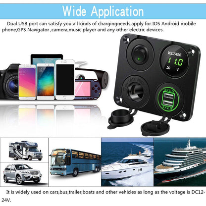 LED Rocker Switch Panel Dual USB