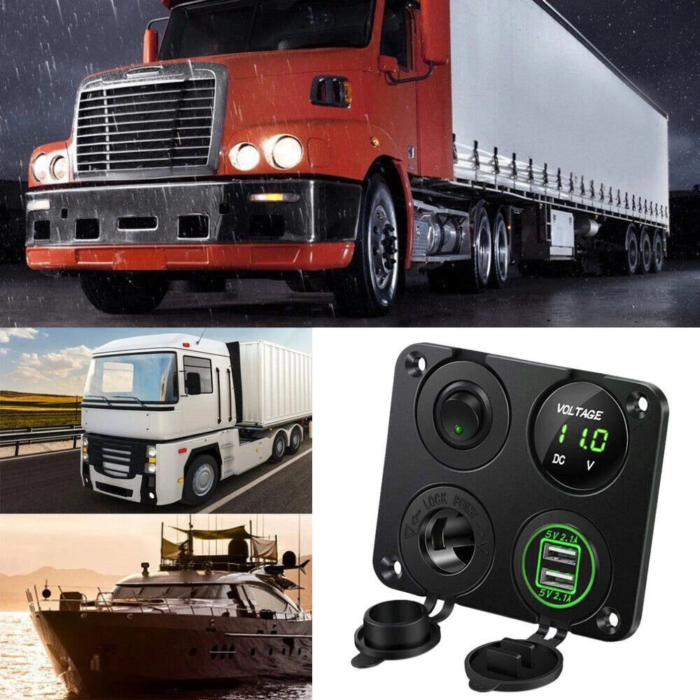 LED Rocker Switch Panel Dual USB