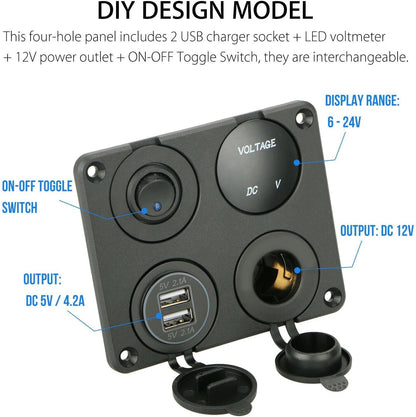 Dual USB LED Rocker Switch Panel