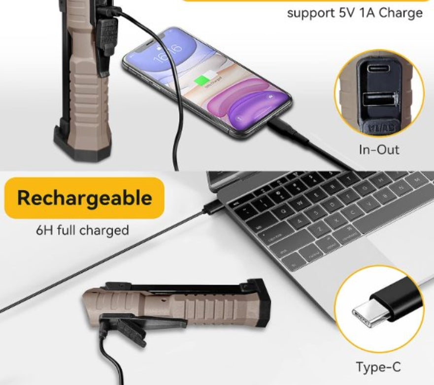 Rechargeable LED Work Light Automotive Foldable USB Portable Flashlight