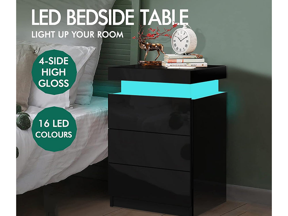 Bedside Table Drawers RGB Led Light Side Table