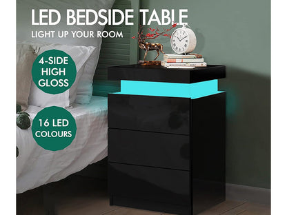Bedside Table Drawers RGB Led Light Side Table