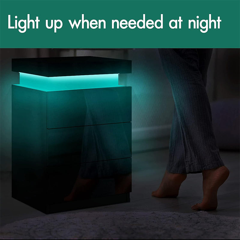 Bedside Table Drawers RGB Led Light Side Table