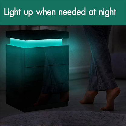 Bedside Table Drawers RGB Led Light Side Table