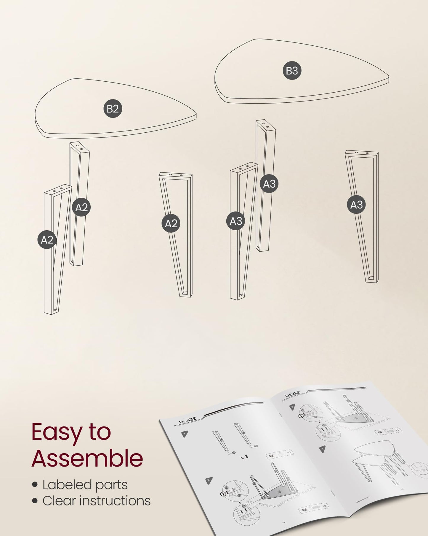 Vasagle Coffee Table Nesting Table Set - 2pc