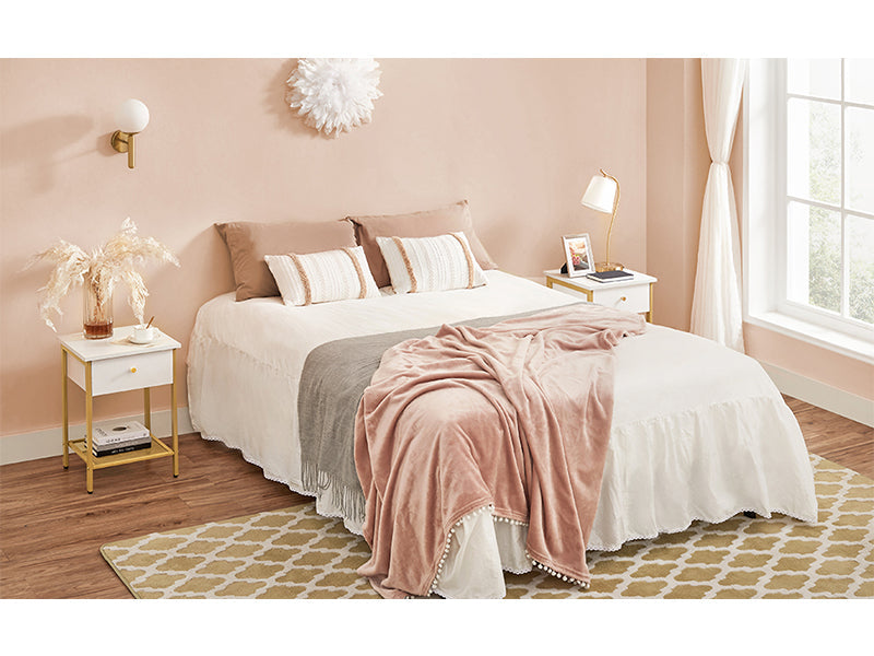 VASAGLE Bedside Table with Drawer - White Nightstand, End Table