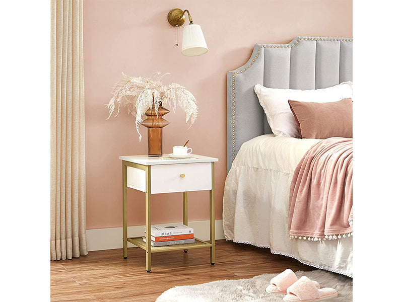 VASAGLE Bedside Table with Drawer - White Nightstand, End Table