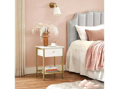 VASAGLE Bedside Table with Drawer - White Nightstand, End Table