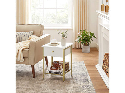 VASAGLE Bedside Table with Drawer - White Nightstand, End Table
