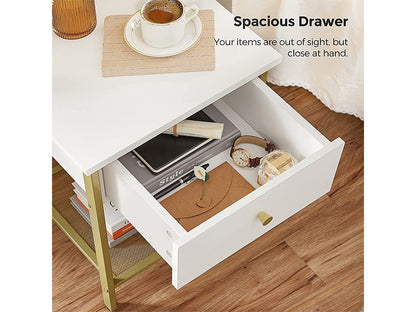VASAGLE Bedside Table with Drawer - White Nightstand, End Table