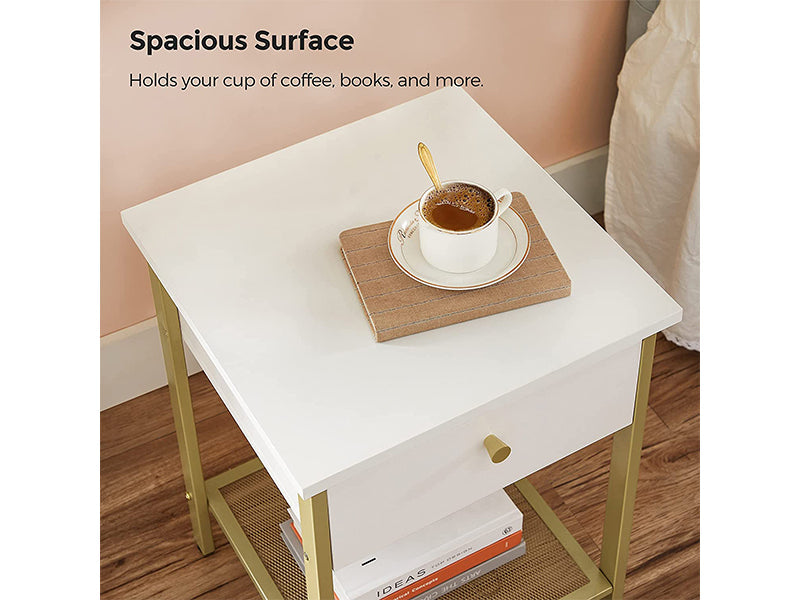 VASAGLE Bedside Table with Drawer - White Nightstand, End Table