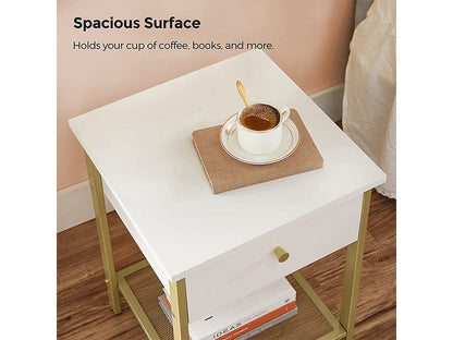 VASAGLE Bedside Table with Drawer - White Nightstand, End Table