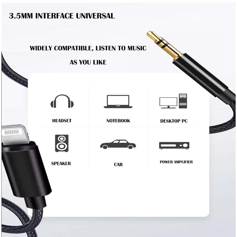 Lightning Cable to AUX 1 Meter Black 3.5mm