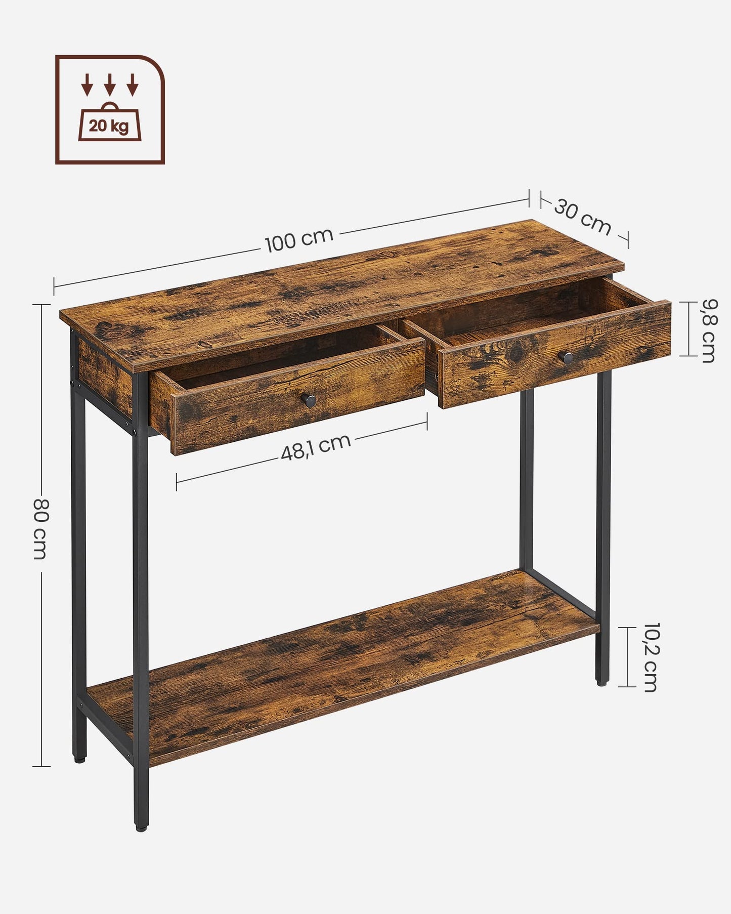 Console table vintage brown black