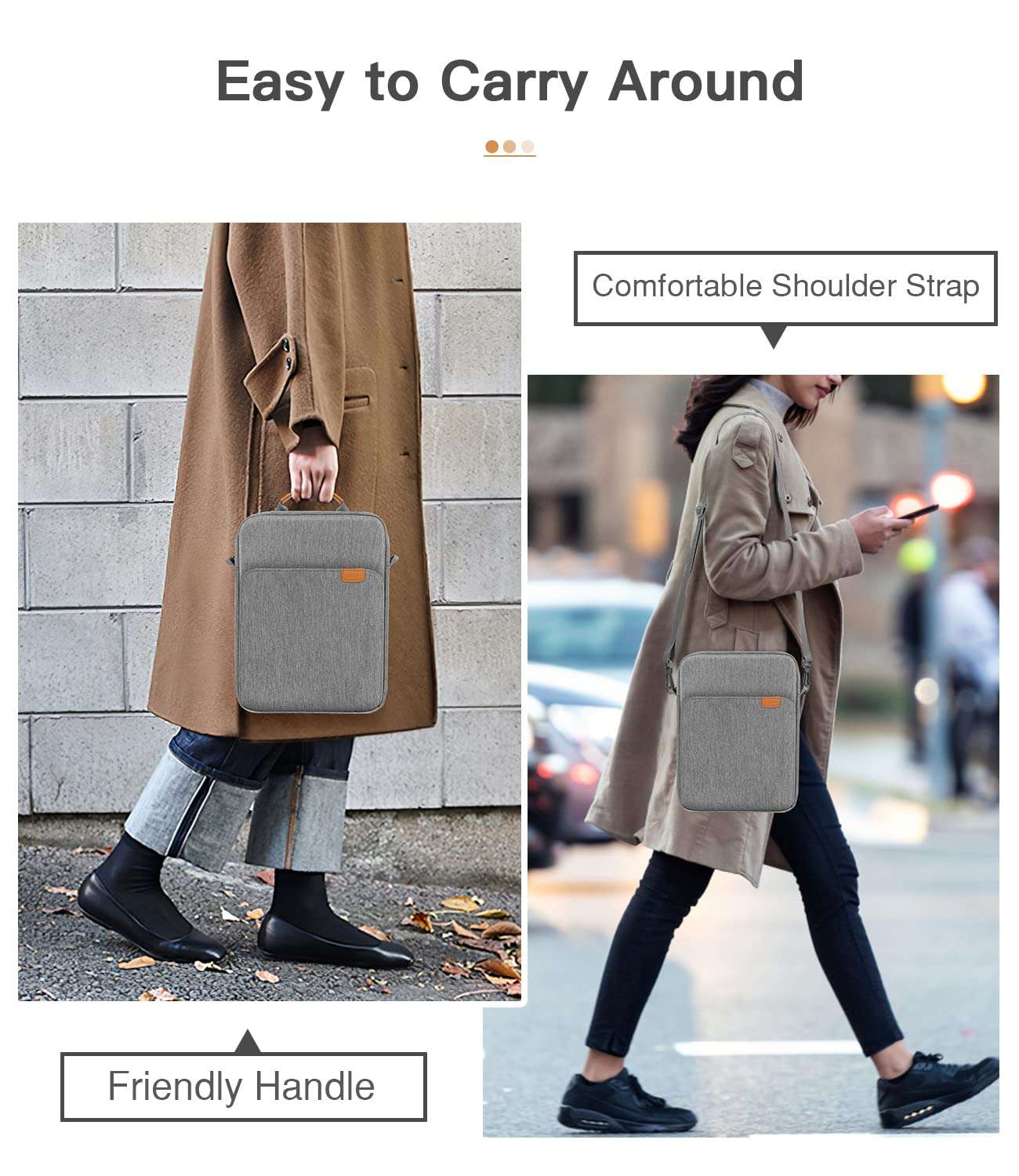 Laptop Sleeve 13 inch Grey with Shoulder Straps