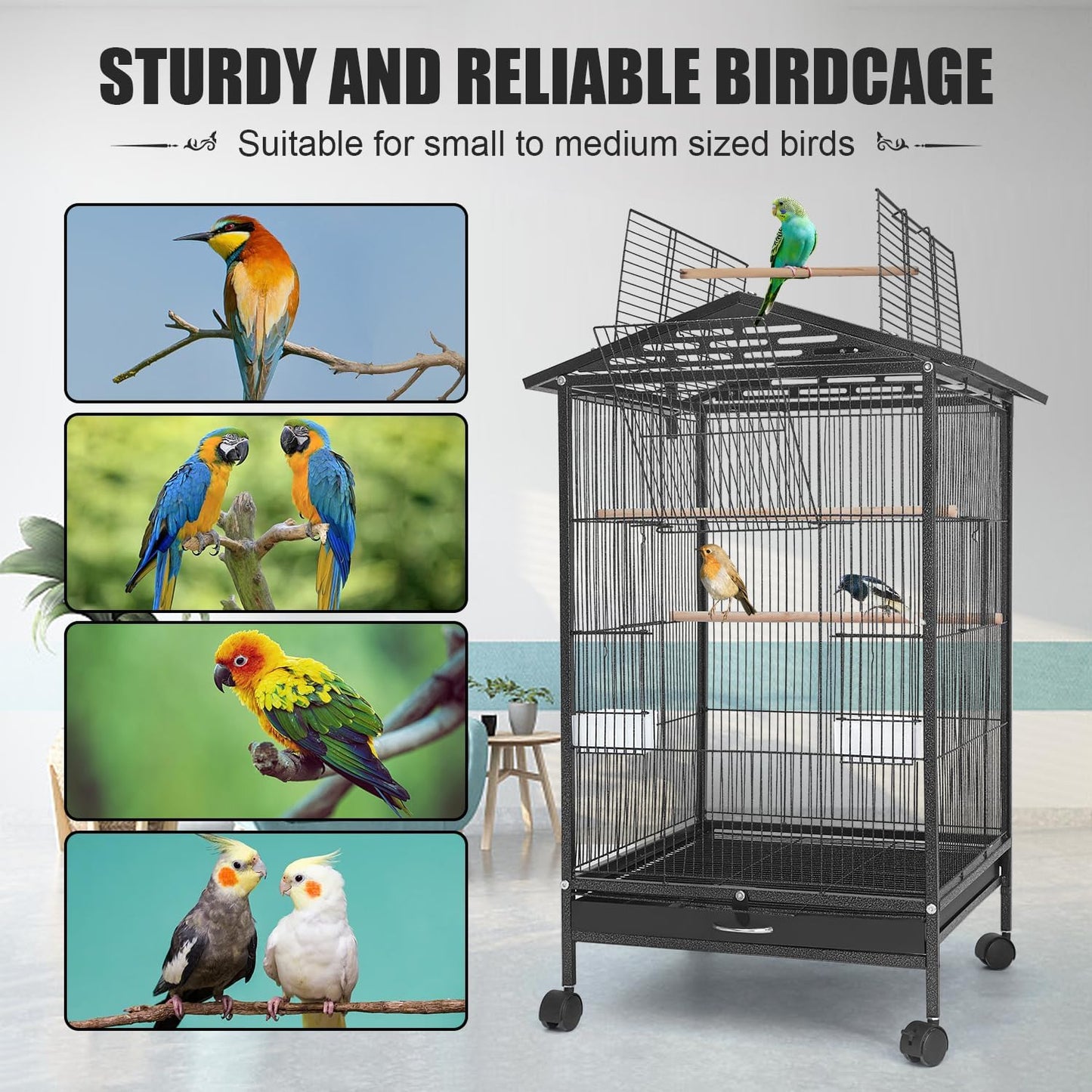 Large Bird Cage Parrot Cage with Stand Carrier