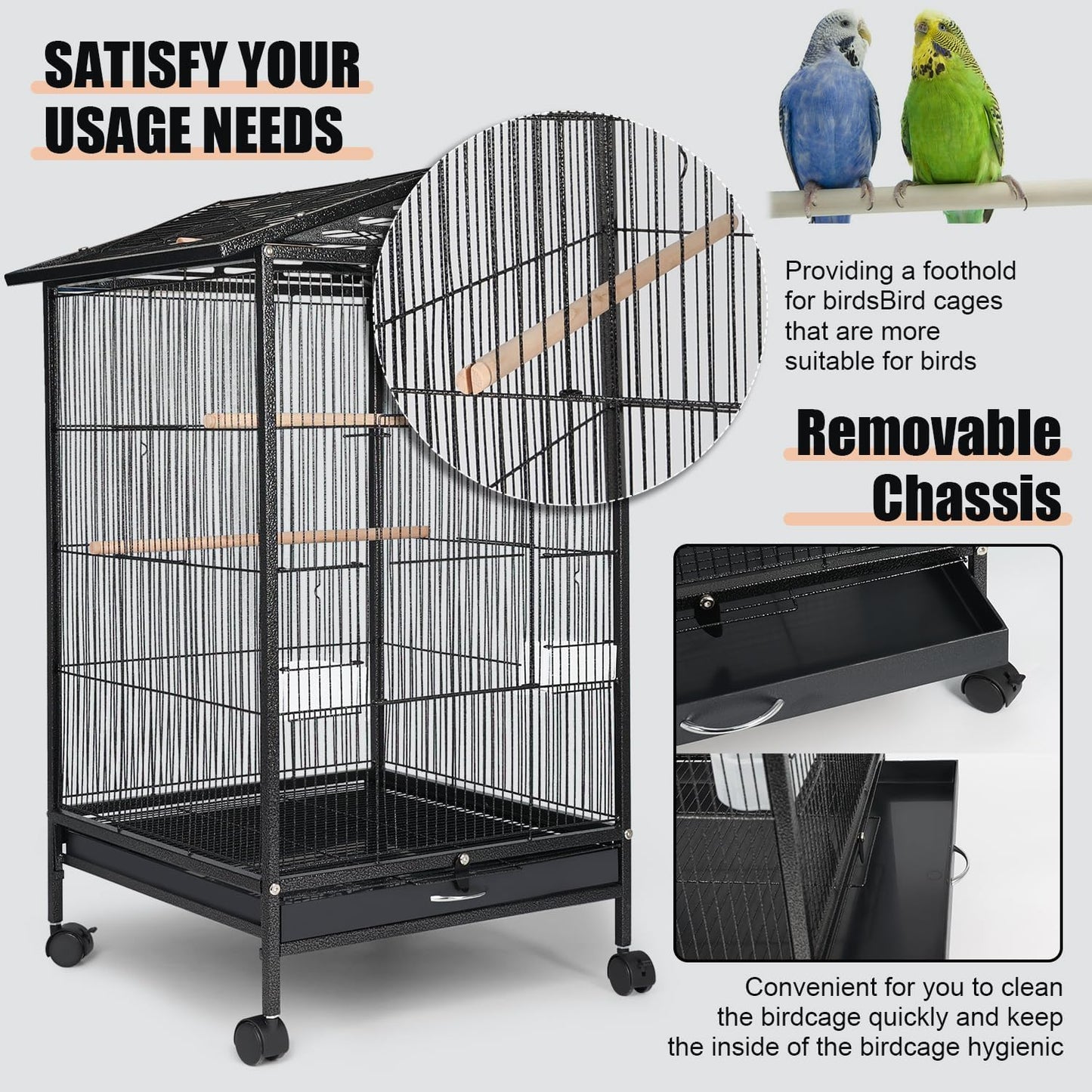 Large Bird Cage Parrot Cage with Stand Carrier