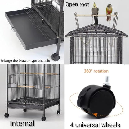 Large Bird Cage Parrot Cage with Stand Carrier