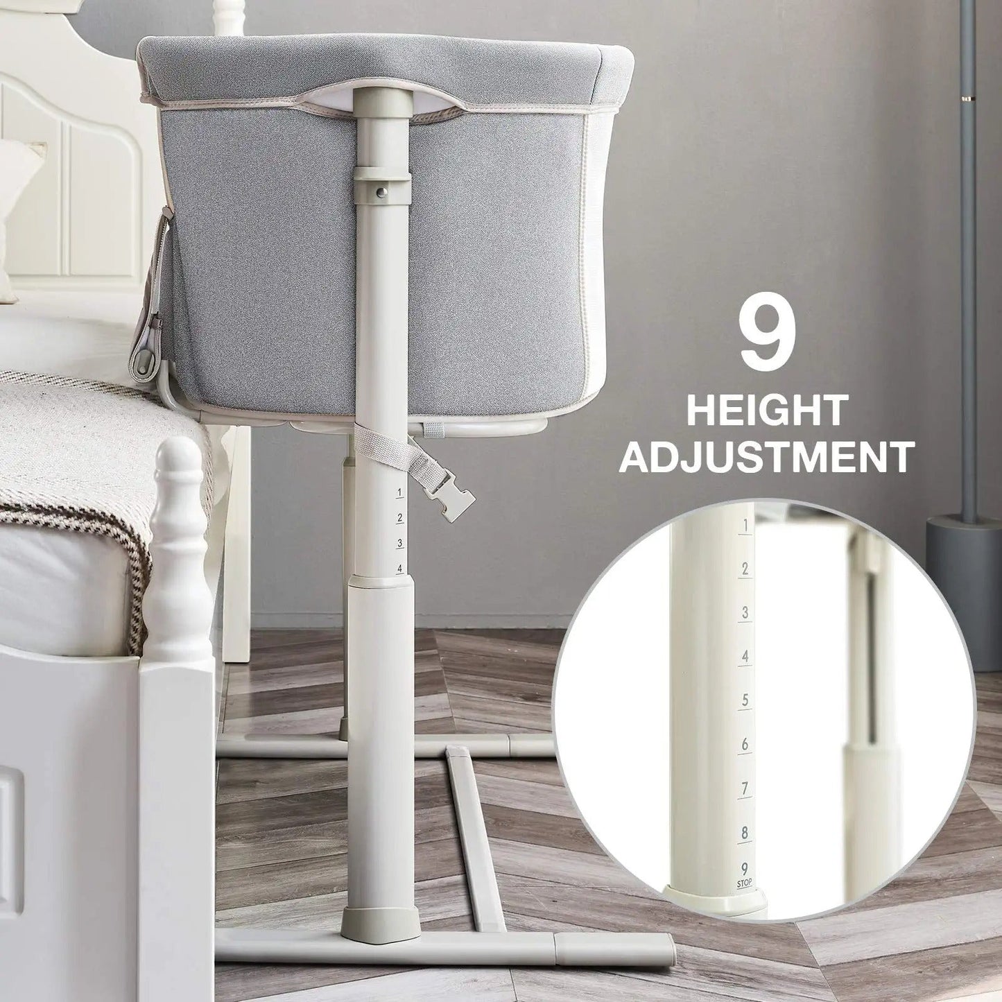Light Grey Portable & Adjustable Baby Crib/ Baby Bassinet Bedside Sleeper