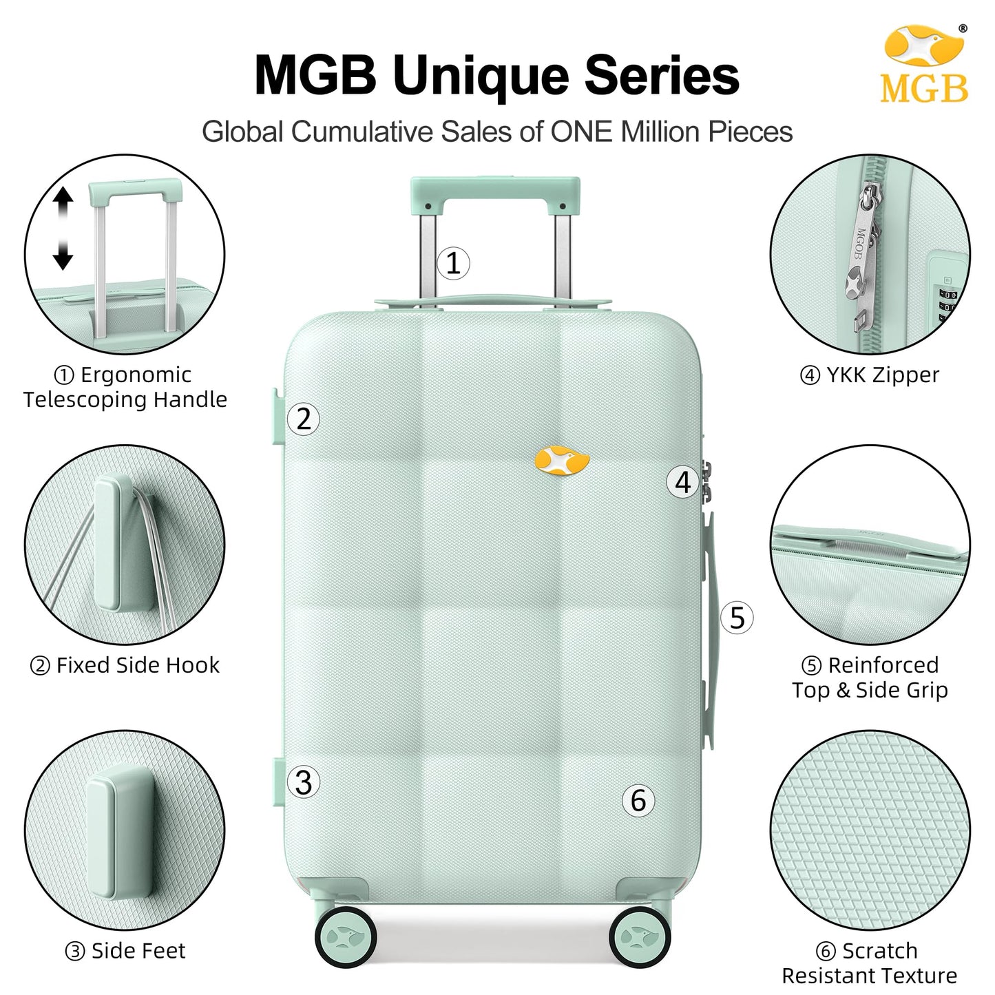 3 Piece Luggage Sets NZ – Lightweight Hard Shell Suitcase | CloudLite | Mint Green