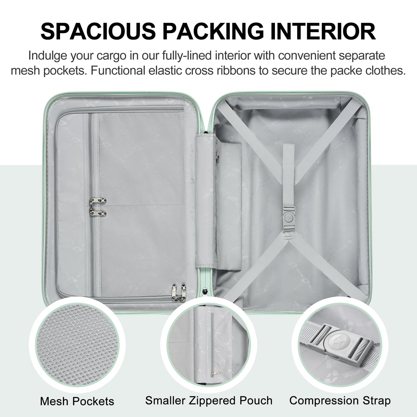 3 Piece Luggage Sets NZ – Lightweight Hard Shell Suitcase | CloudLite | Mint Green