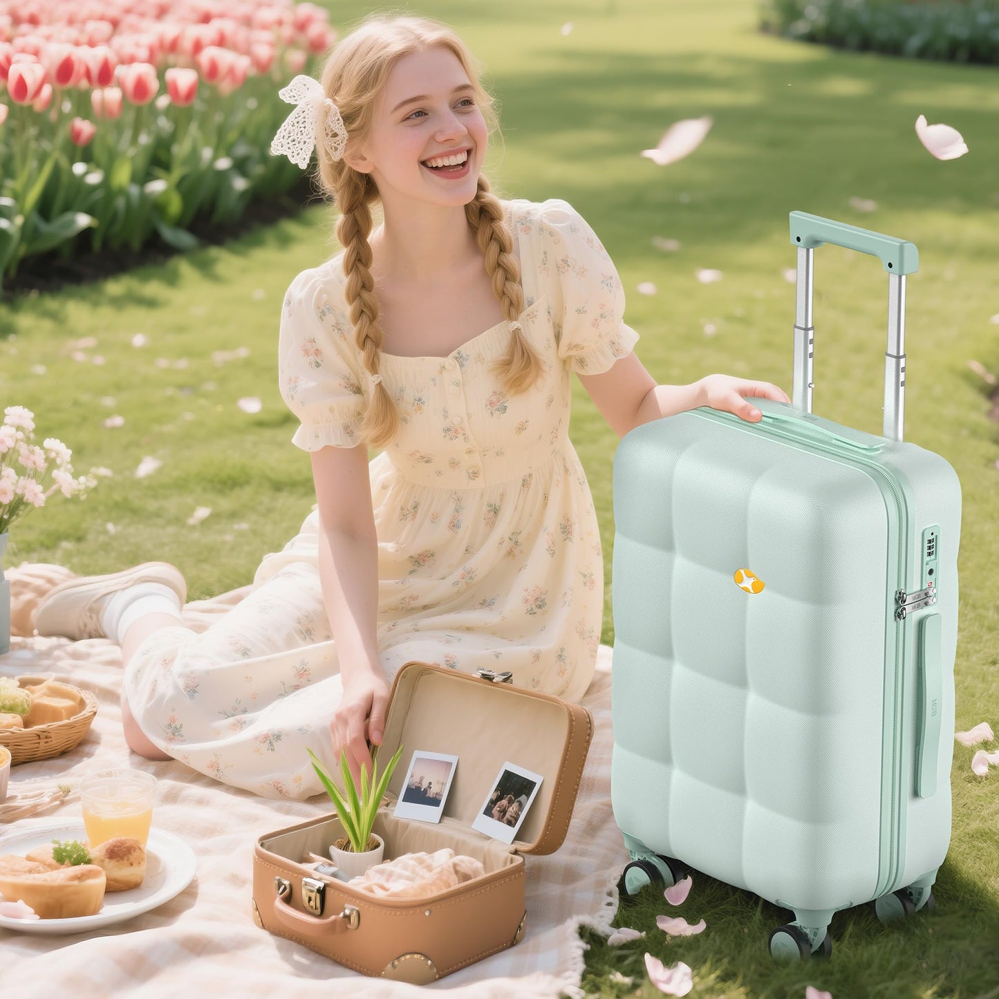 Carry On Suitcase – Lightweight Hard Case Cabin Luggage - Mint Green | CloudLite | 55cm